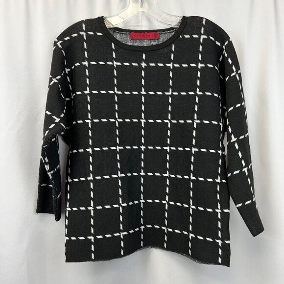 Love Scarlett Womens Black White Check 3/4 Sleeve Pullover Sweater Size Small - Picture 1 of 11